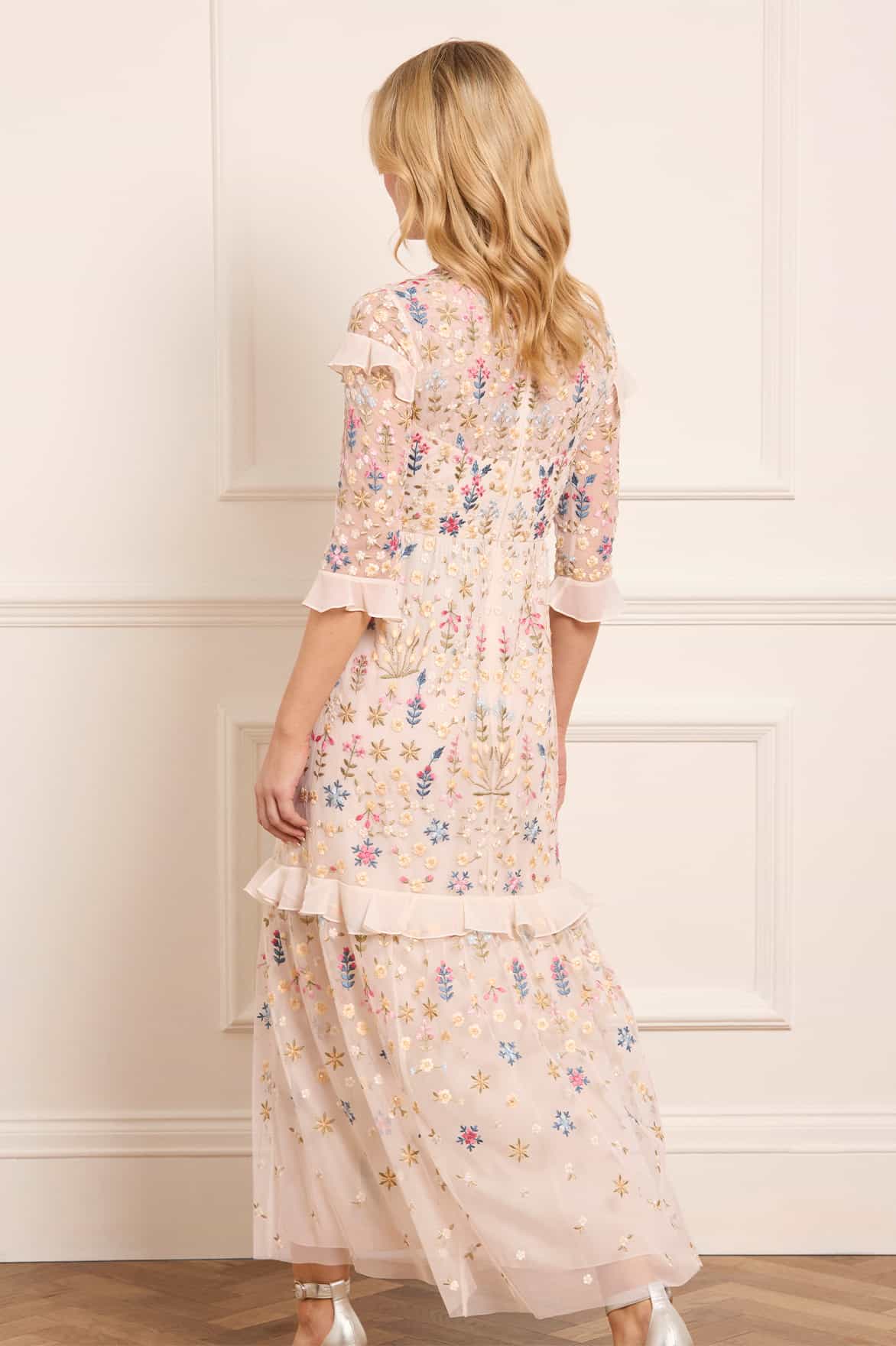 Flowerbed Embroidery Ankle Gown