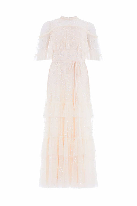 Leila Dot Tiered Cape Ankle Gown