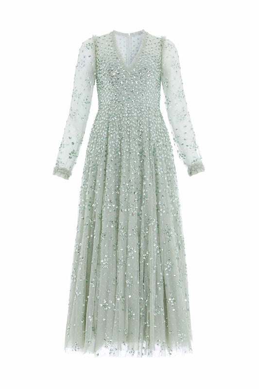 Leila Dot V-Neck Ankle Gown