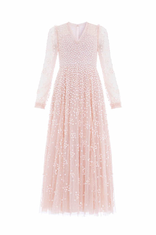 Leila Dot V-Neck Ankle Gown