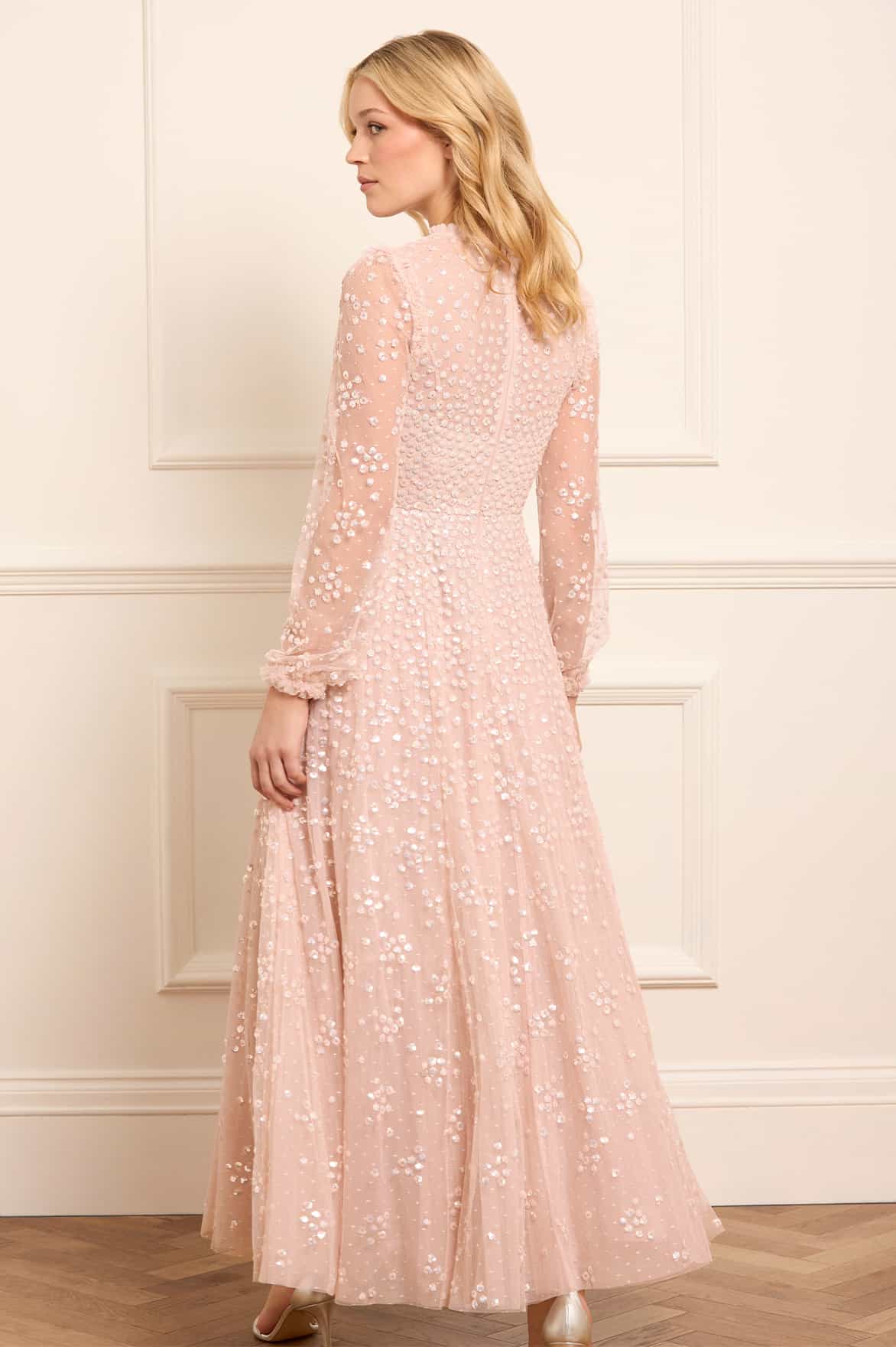 Leila Dot V-Neck Ankle Gown