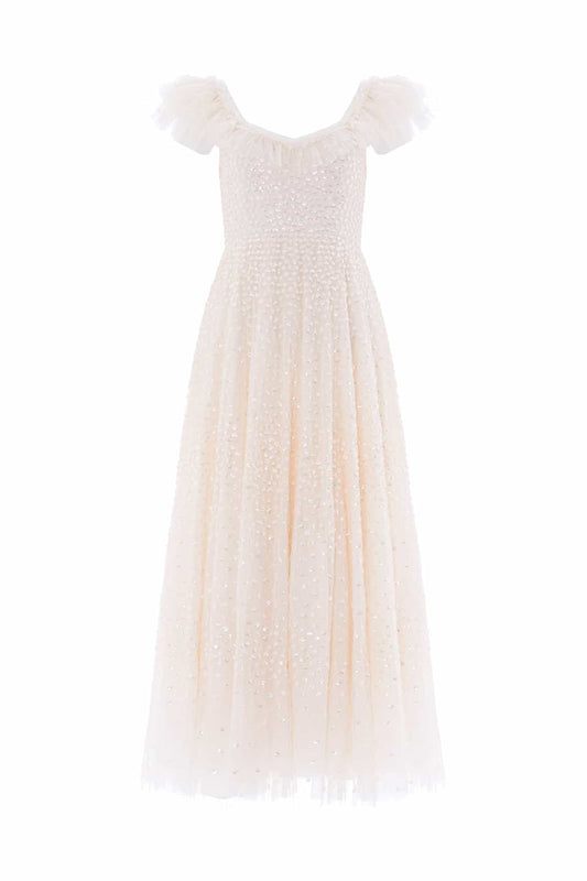 Scatter Dot Ruffle Ankle Gown