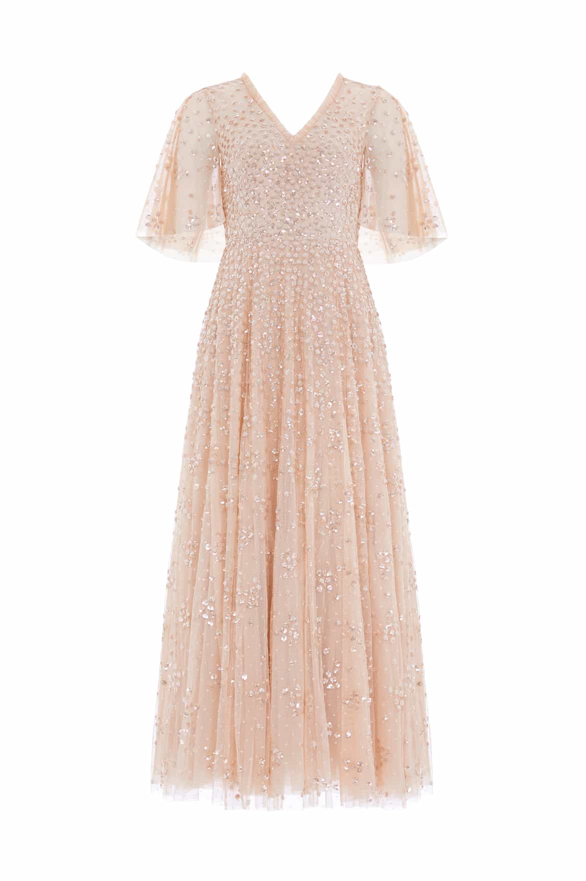 Leila Dot V-Neck Cape Ankle Gown