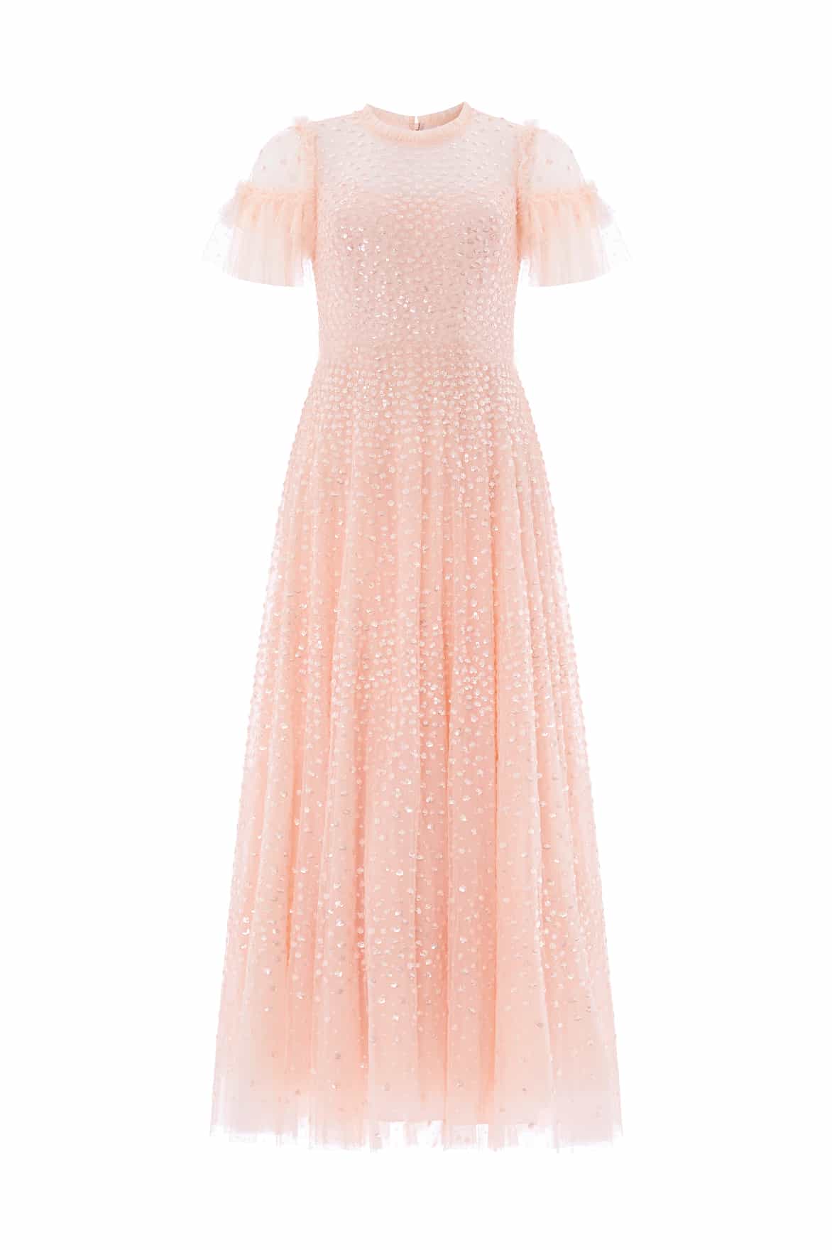 Scatter Dot Round Neck Short Sleeve Ankle Gown